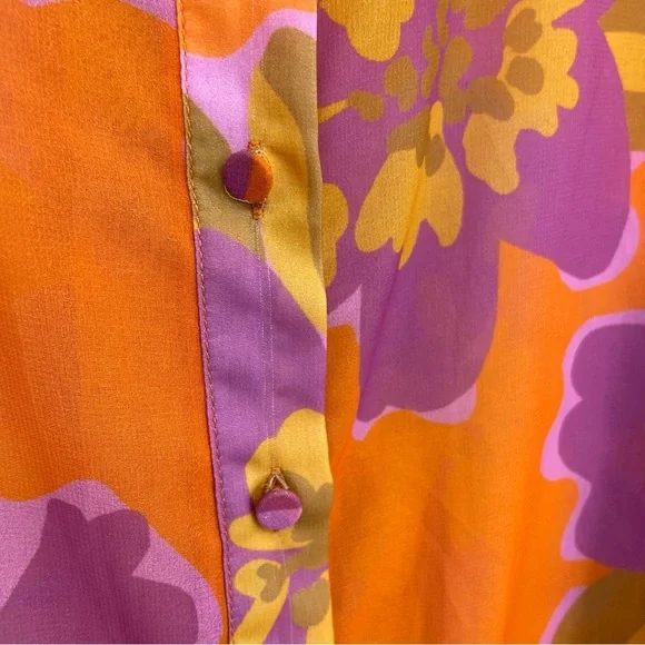 Rnwy orange pink floral blouse Sz 8 button front - Picture 6 of 10